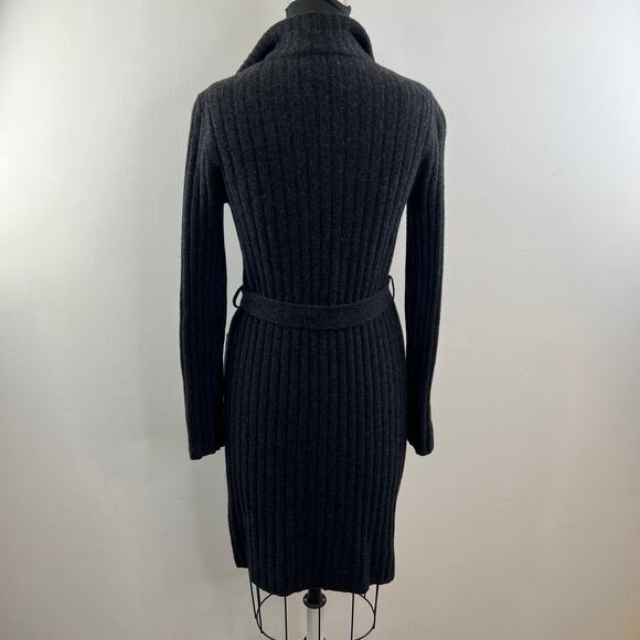 VTG Lauren RALPH LAUREN Gray Lambswool Tie Button Midi Duster Cardigan Sweater S - Picture 6 of 10